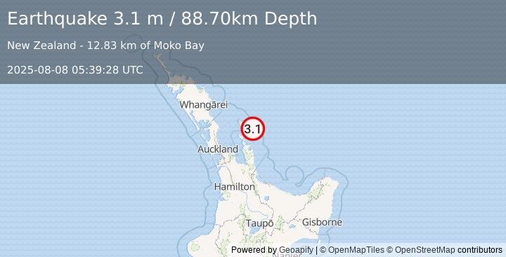 Earthquake OFF E. COAST OF N. ISLAND, N.Z. (3.1 m) (2025-08-08 05:39:28 UTC)