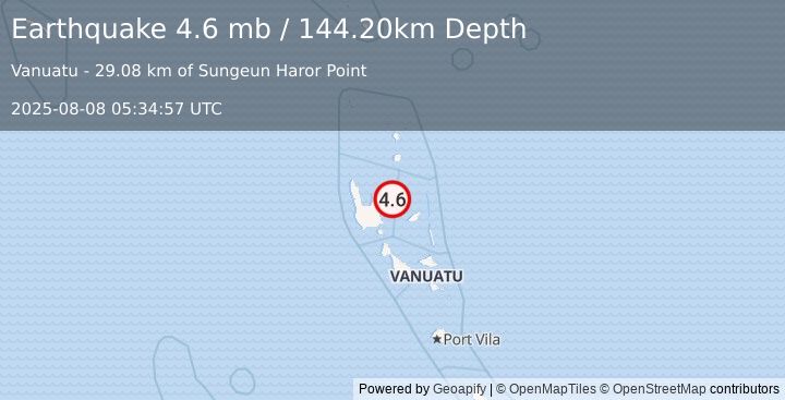 Earthquake VANUATU (4.6 mb) (2025-08-08 05:34:57 UTC)
