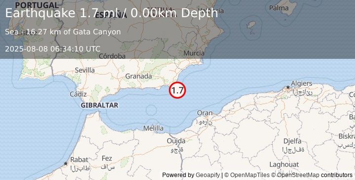 Earthquake WESTERN MEDITERRANEAN SEA (1.7 ml) (2025-08-08 06:34:10 UTC)