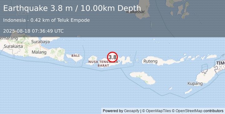 Earthquake SUMBAWA REGION, INDONESIA (3.8 m) (2025-08-18 07:36:49 UTC)