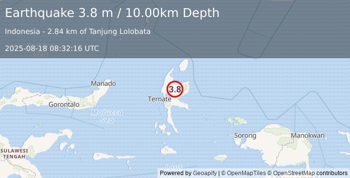 Earthquake HALMAHERA, INDONESIA (3.8 m) (2025-08-18 08:32:16 UTC)