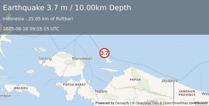Earthquake BIAK REGION, INDONESIA (3.7 m) (2025-08-18 09:55:15 UTC)