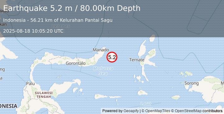 Earthquake MOLUCCA SEA (5.2 m) (2025-08-18 10:05:21 UTC)