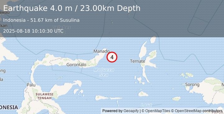 Earthquake MOLUCCA SEA (4.0 m) (2025-08-18 10:10:30 UTC)