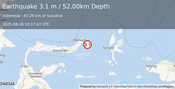 Earthquake MOLUCCA SEA (3.1 m) (2025-08-18 10:17:47 UTC)