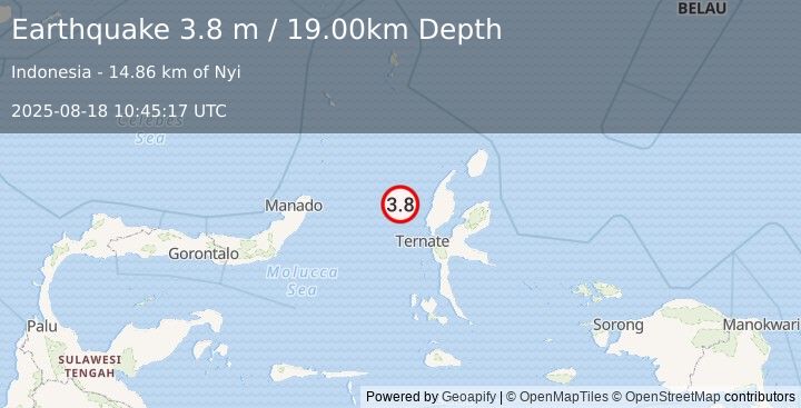 Earthquake MOLUCCA SEA (3.8 m) (2025-08-18 10:45:17 UTC)