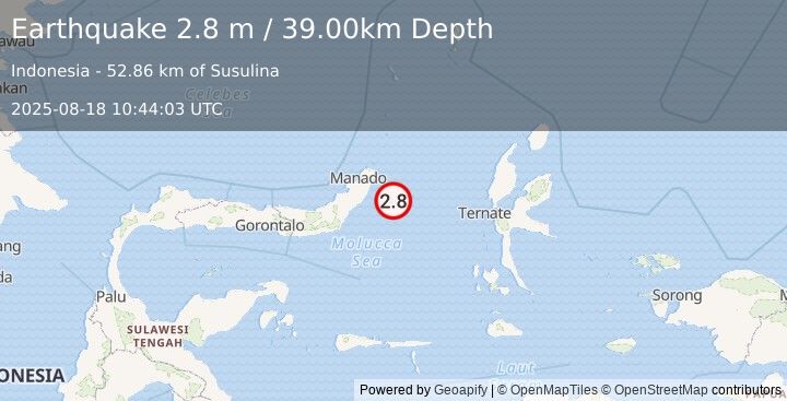 Earthquake MOLUCCA SEA (2.8 m) (2025-08-18 10:44:03 UTC)
