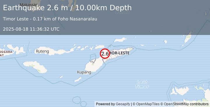 Earthquake EAST TIMOR REGION (2.6 m) (2025-08-18 11:36:32 UTC)