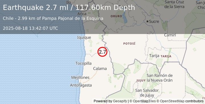 Earthquake ANTOFAGASTA, CHILE (2.7 ml) (2025-08-18 13:42:07 UTC)