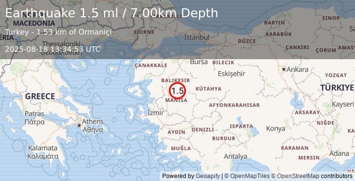 Earthquake WESTERN TURKEY (1.5 ml) (2025-08-18 13:34:53 UTC)