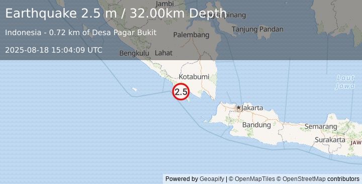 Earthquake SOUTHERN SUMATRA, INDONESIA (2.5 m) (2025-08-18 15:04:09 UTC)