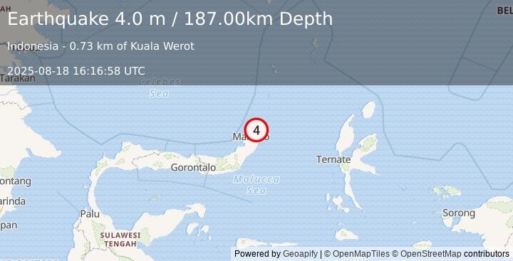 Earthquake MOLUCCA SEA (4.0 m) (2025-08-18 16:16:58 UTC)