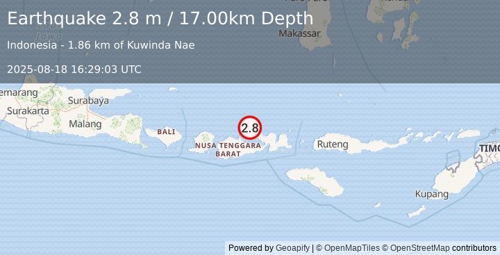 Earthquake SUMBAWA REGION, INDONESIA (2.8 m) (2025-08-18 16:29:03 UTC)