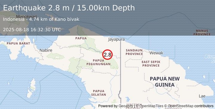 Earthquake PAPUA, INDONESIA (2.8 m) (2025-08-18 16:32:30 UTC)