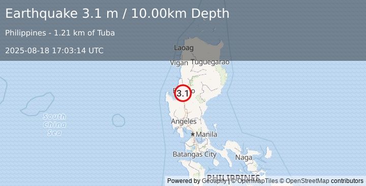 Earthquake LUZON, PHILIPPINES (3.1 m) (2025-08-18 17:03:14 UTC)