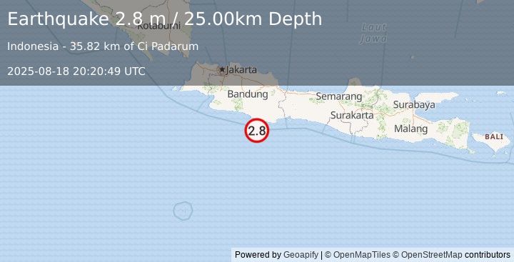 Earthquake JAVA, INDONESIA (2.8 m) (2025-08-18 20:20:49 UTC)