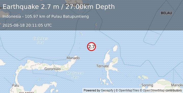 Earthquake MOLUCCA SEA (2.7 m) (2025-08-18 20:11:05 UTC)
