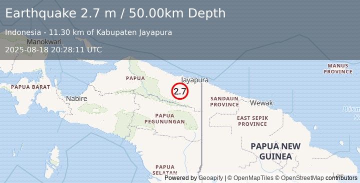 Earthquake PAPUA, INDONESIA (3.8 m) (2025-08-18 20:27:42 UTC)