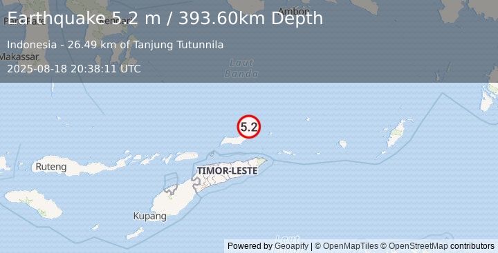 Earthquake KEPULAUAN BARAT DAYA, INDONESIA (4.8 mb) (2025-08-18 20:38:10 UTC)