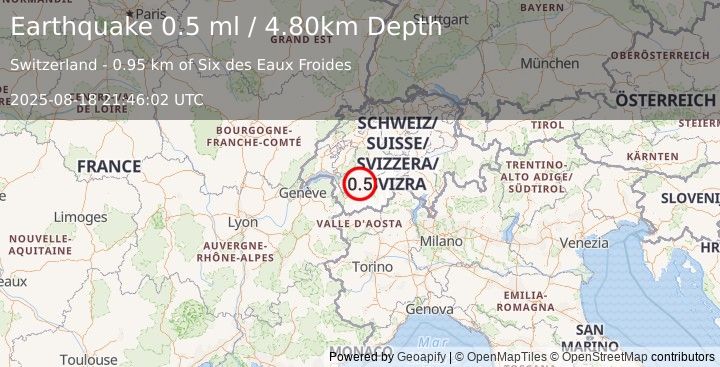 Earthquake SWITZERLAND (0.5 ml) (2025-08-18 21:46:02 UTC)