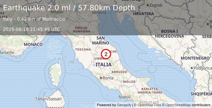 Earthquake CENTRAL ITALY (2.0 ml) (2025-08-18 21:45:49 UTC)