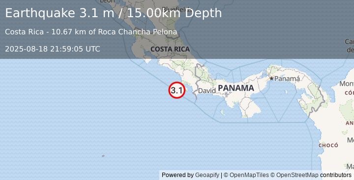 Earthquake COSTA RICA (3.1 m) (2025-08-18 21:59:05 UTC)