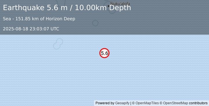 Earthquake SOUTH OF FIJI ISLANDS (5.8 mb) (2025-08-18 23:03:13 UTC)