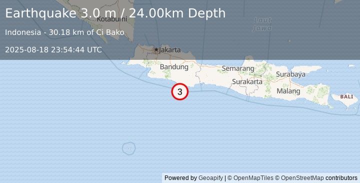 Earthquake JAVA, INDONESIA (3.0 m) (2025-08-18 23:54:44 UTC)