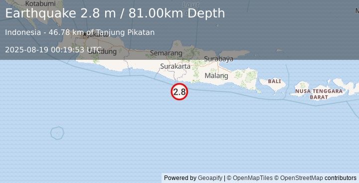 Earthquake JAVA, INDONESIA (2.8 m) (2025-08-19 00:19:53 UTC)