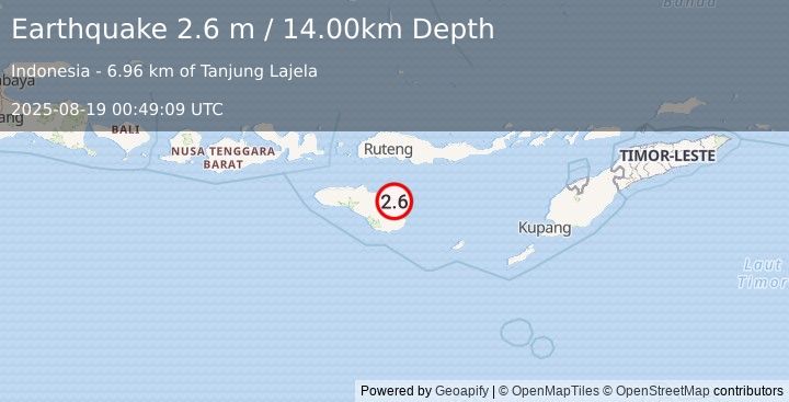 Earthquake SUMBA REGION, INDONESIA (2.6 m) (2025-08-19 00:49:09 UTC)
