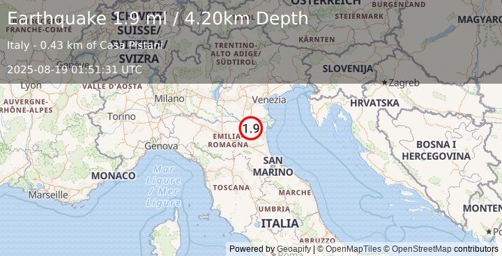 Earthquake NORTHERN ITALY (1.9 ml) (2025-08-19 01:51:31 UTC)