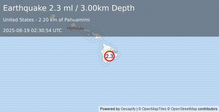 Earthquake ISLAND OF HAWAII, HAWAII (2.3 ml) (2025-08-19 02:30:54 UTC)