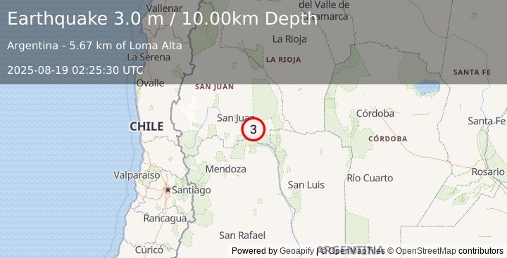 Earthquake SAN JUAN, ARGENTINA (3.0 m) (2025-08-19 02:25:30 UTC)