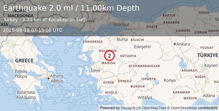 Earthquake WESTERN TURKEY (2.0 ml) (2025-08-19 03:15:08 UTC)