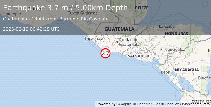 Earthquake OFFSHORE GUATEMALA (3.5 m) (2025-08-19 06:42:29 UTC)