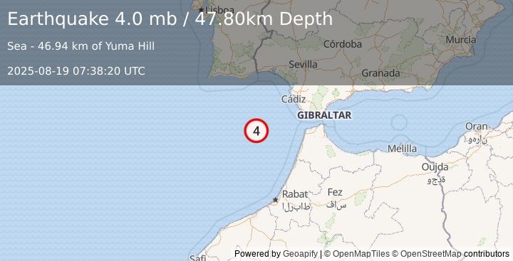 Earthquake STRAIT OF GIBRALTAR (3.1 ml) (2025-08-19 07:38:17 UTC)
