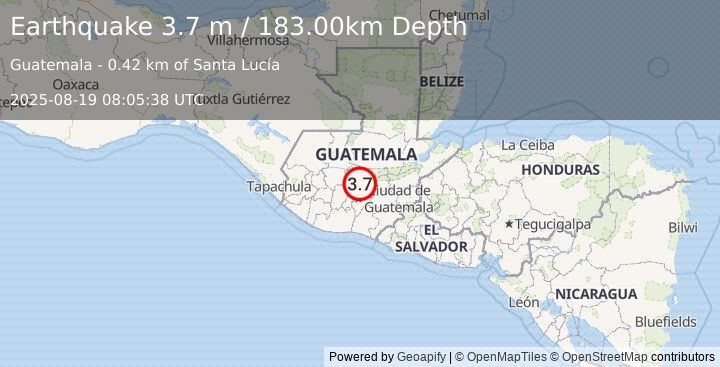 Earthquake GUATEMALA (3.7 m) (2025-08-19 08:05:38 UTC)