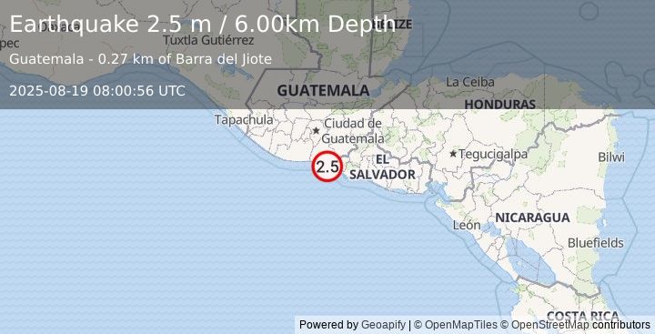 Earthquake GUATEMALA (2.5 m) (2025-08-19 08:00:56 UTC)