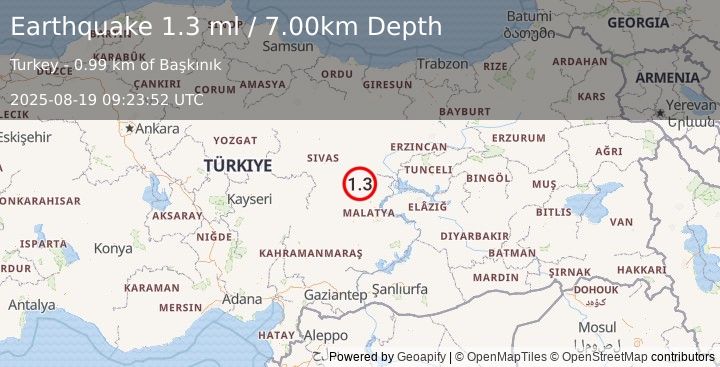 Earthquake CENTRAL TURKEY (1.3 ml) (2025-08-19 09:23:52 UTC)