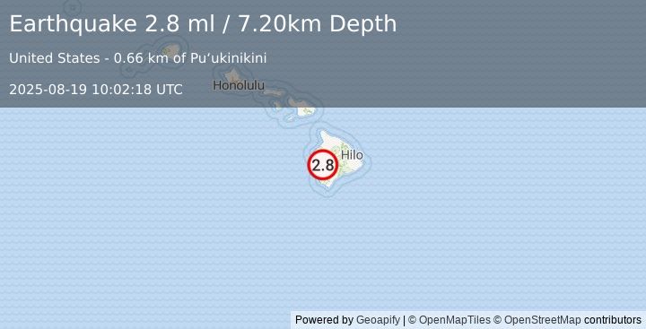 Earthquake ISLAND OF HAWAII, HAWAII (2.8 ml) (2025-08-19 10:02:18 UTC)
