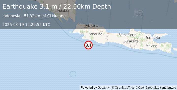Earthquake JAVA, INDONESIA (3.1 m) (2025-08-19 10:29:55 UTC)