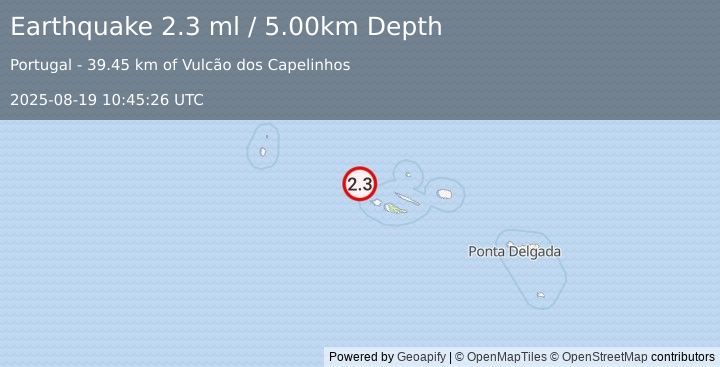 Earthquake AZORES ISLANDS, PORTUGAL (2.3 ml) (2025-08-19 10:45:26 UTC)