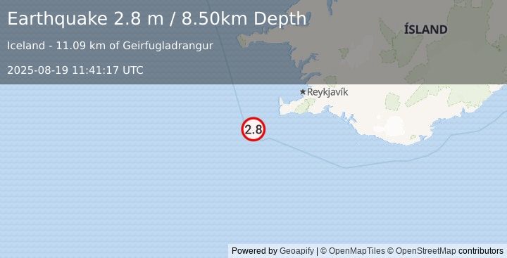 Earthquake ICELAND REGION (2.8 m) (2025-08-19 11:41:17 UTC)