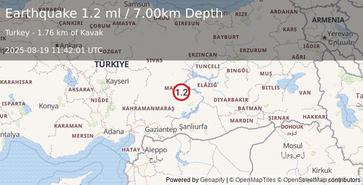 Earthquake EASTERN TURKEY (1.2 ml) (2025-08-19 11:42:01 UTC)