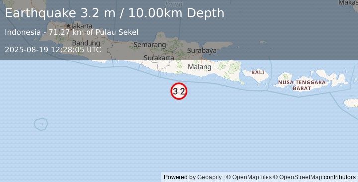 Earthquake SOUTH OF JAVA, INDONESIA (3.2 m) (2025-08-19 12:28:05 UTC)