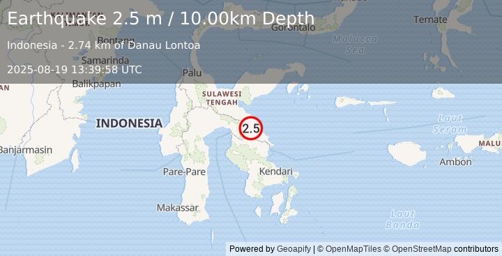 Earthquake SULAWESI, INDONESIA (2.5 m) (2025-08-19 13:39:58 UTC)
