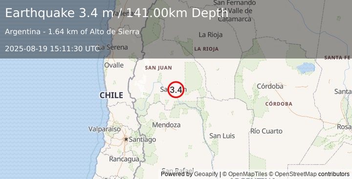 Earthquake SAN JUAN, ARGENTINA (3.4 m) (2025-08-19 15:11:30 UTC)