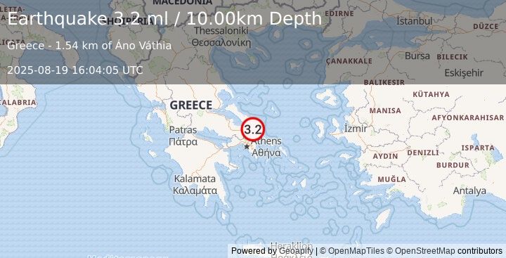Earthquake GREECE (3.2 ml) (2025-08-19 16:04:05 UTC)