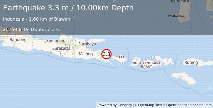 Earthquake BALI REGION, INDONESIA (3.3 m) (2025-08-19 16:56:17 UTC)