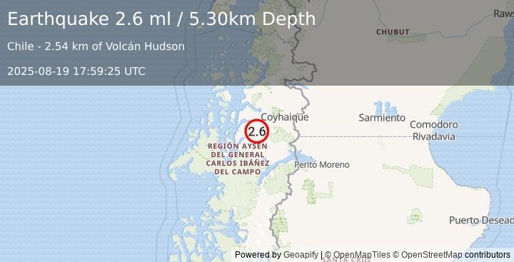 Earthquake AISEN, CHILE (2.6 ml) (2025-08-19 17:59:25 UTC)